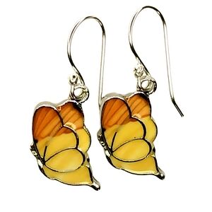 Bright Yellow Butterfly Sterling Silver Plated Earrings Gift Nature Boho Outdoor